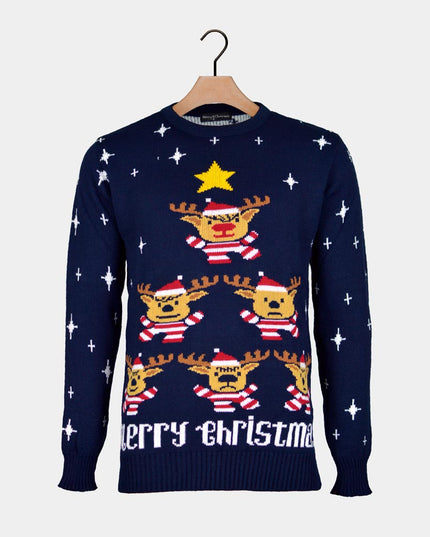 Blue Couples Christmas Sweater - Reindeer, Tree, and Star