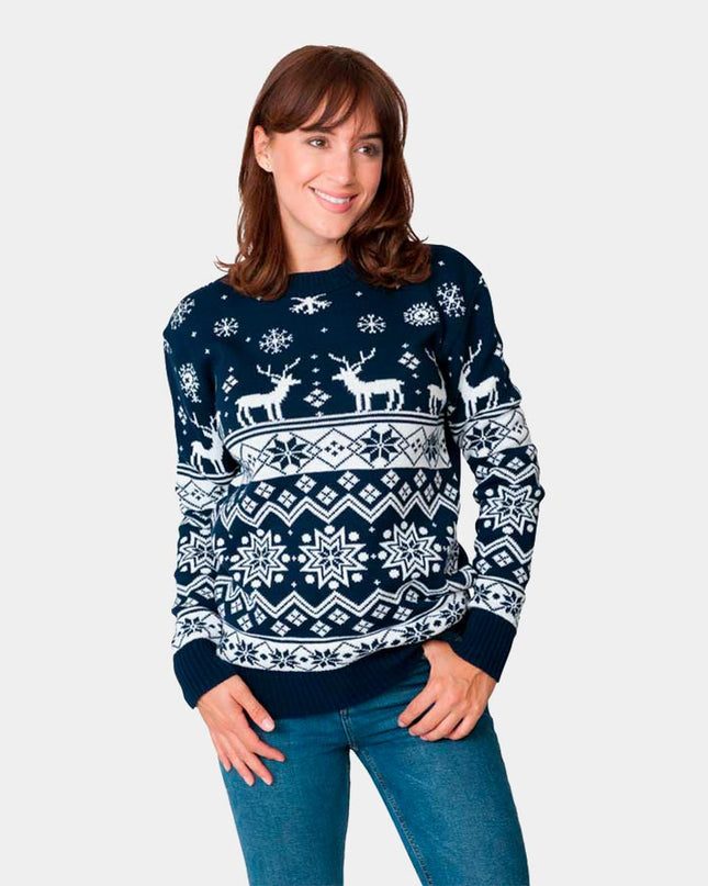 Blue Christmas Sweater with Reindeer and Nordic Star 2022