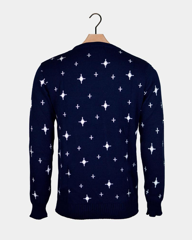 Blue Christmas Sweater for Men with Reindeer and Tree