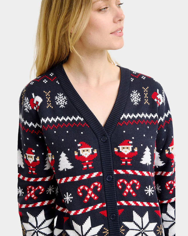 Women's Blue Christmas Cardigan with Polar Stars