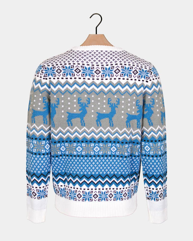 Chic Christmas Sweater for Couples in White, Gray, and Blue