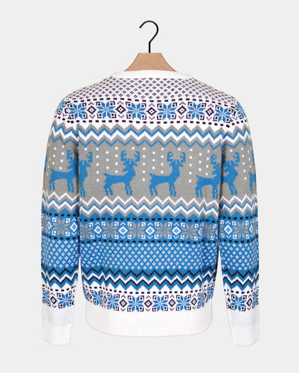 Chic White, Grey, and Blue Reindeer Sweater for Men