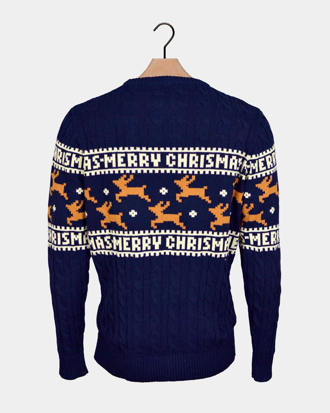 Men's Chic Blue Organic Cotton Reindeer Sweater