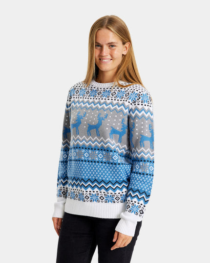 Chic Christmas Sweater for Couples in White, Gray, and Blue