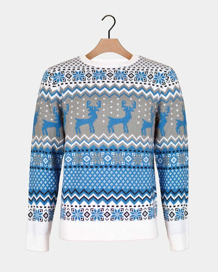 Marius Chic Christmas Sweater for Couples in White, Gray, and Blue