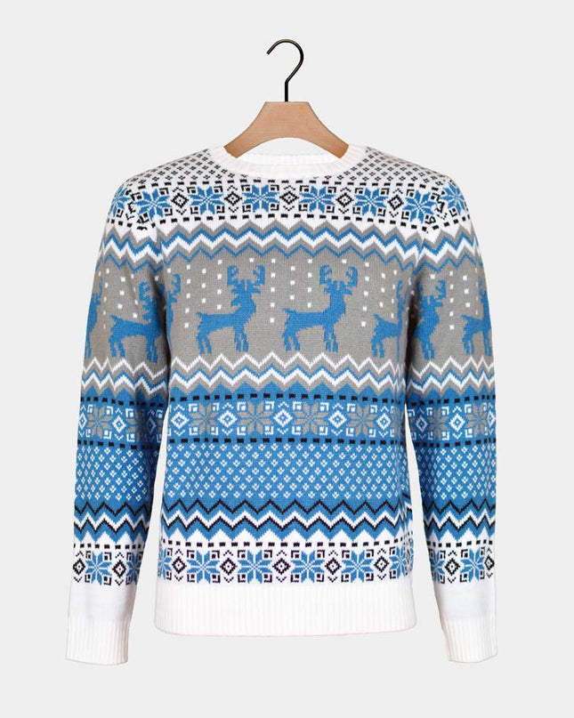 Chic Christmas Sweater for Couples in White, Gray, and Blue