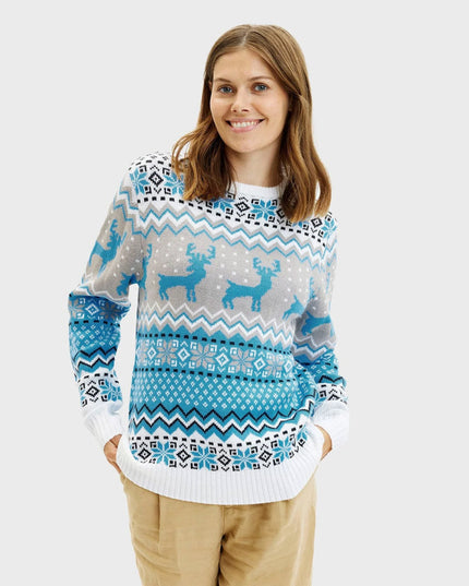 Chic White, Grey, and Blue Reindeer Sweater for Men