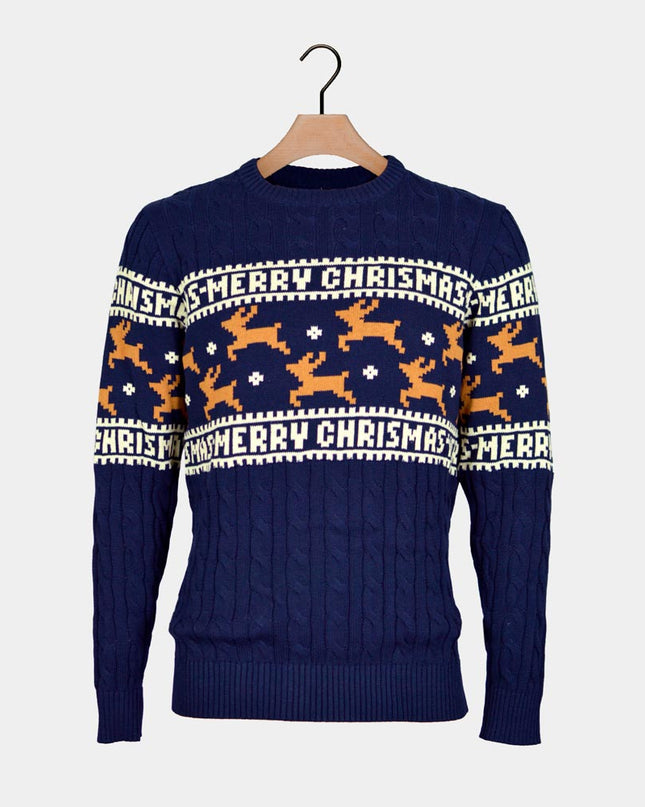 Men's Chic Blue Organic Cotton Reindeer Sweater