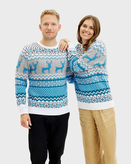 Chic White, Grey, and Blue Reindeer Sweater for Men