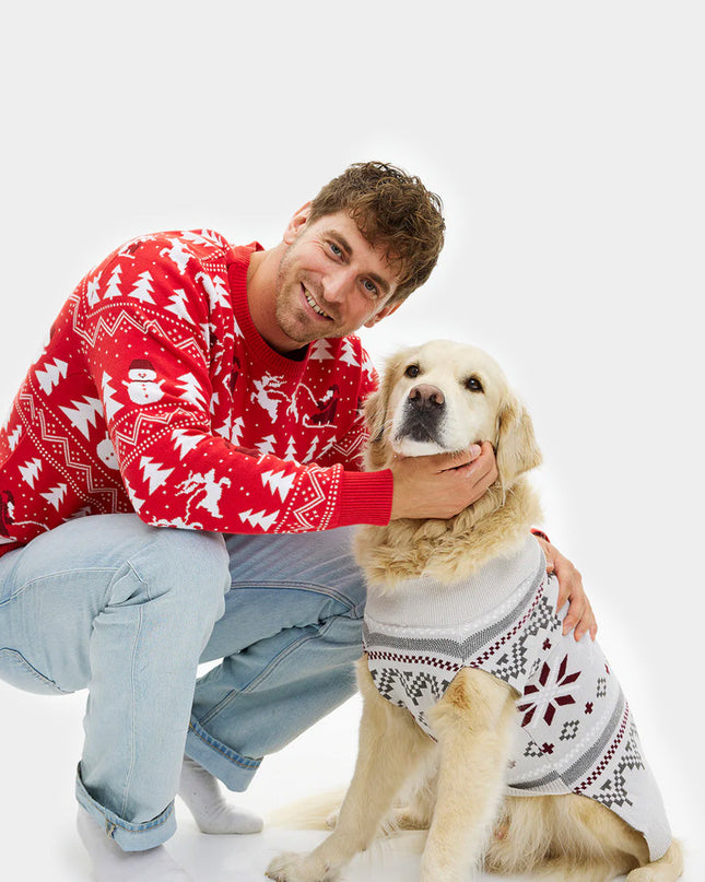 Gray Christmas Sweater for Dogs with Polar Star Patterns