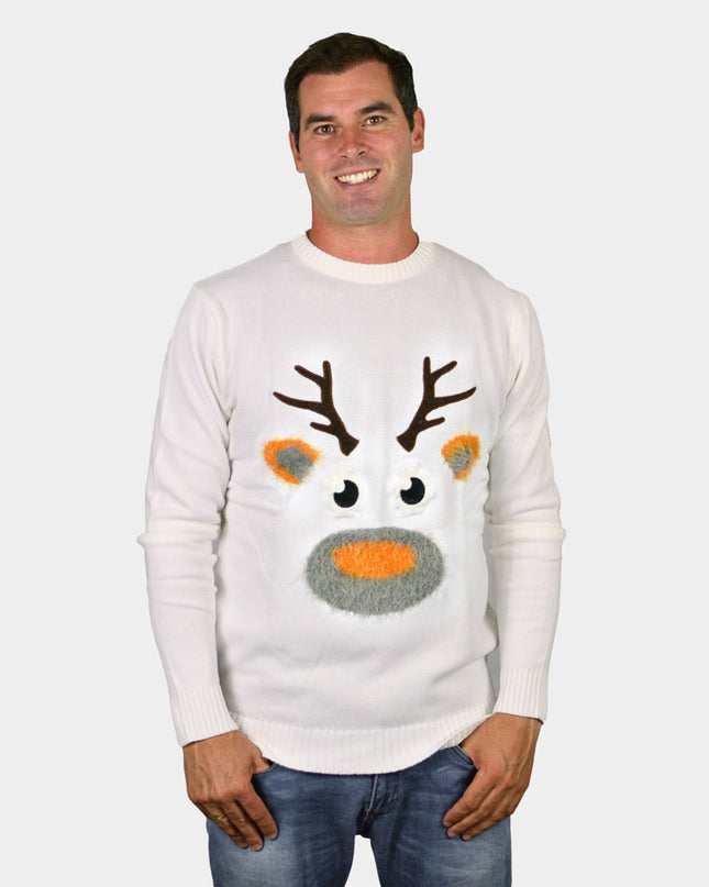 3D Reindeer Couples Christmas Sweater - White