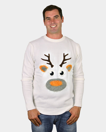 3D White Reindeer Couples Christmas Sweater
