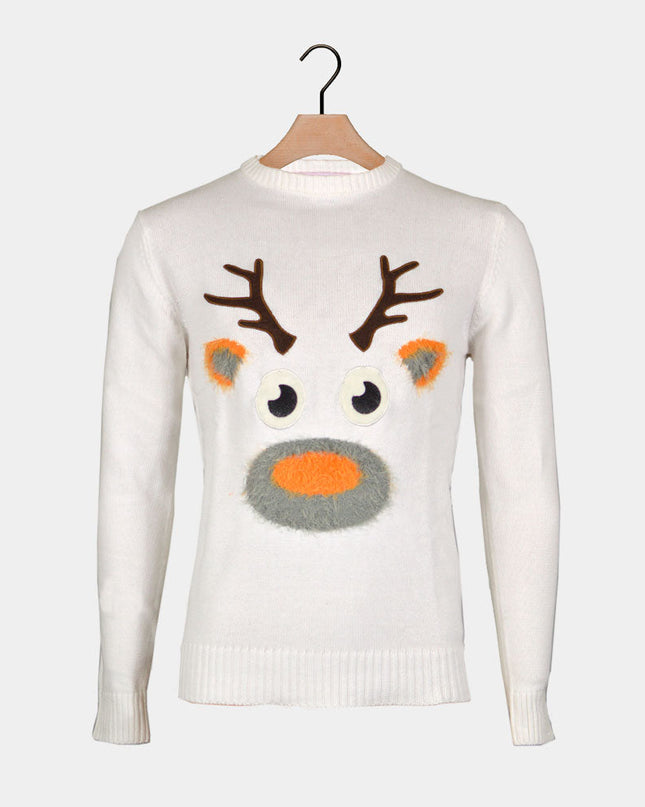 3D Reindeer Couples Christmas Sweater - White