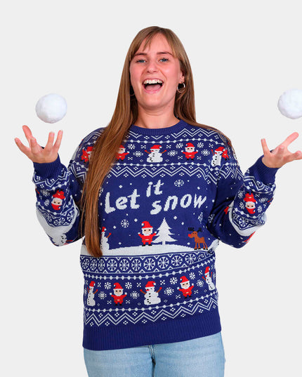 Blue Couple’s Christmas Sweater Let It Snow