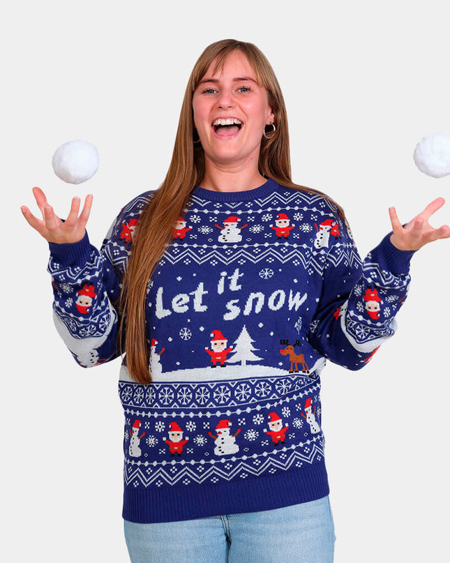 Blue Couple’s Christmas Sweater Let It Snow