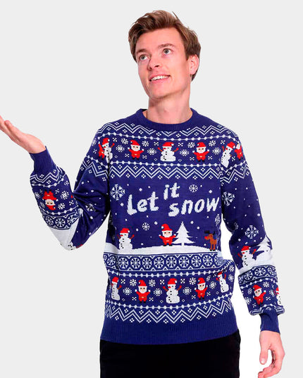 Blue Couple’s Christmas Sweater Let It Snow