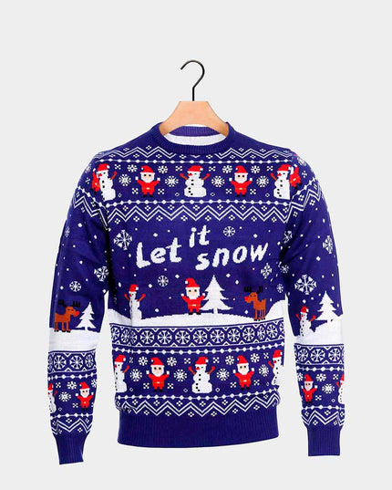 Blue Couple’s Christmas Sweater Let It Snow