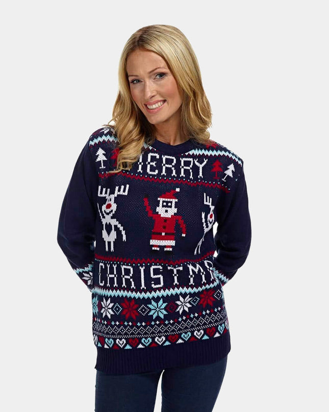 Navy Blue Christmas Sweater for Couples - Merry Christmas Design
