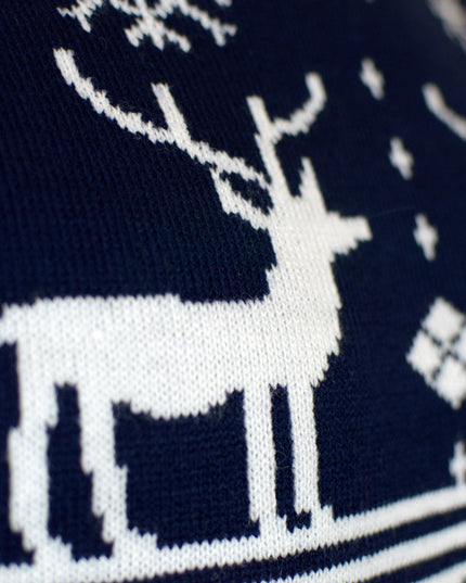 Blue Couples Christmas Sweater with Rudolph and Nordic Star