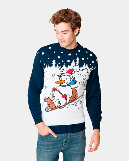 Christmas Sweater with Snowman in Sleigh