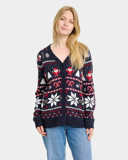 Blue Cardigan Couple Christmas Sweater with Polar Stars