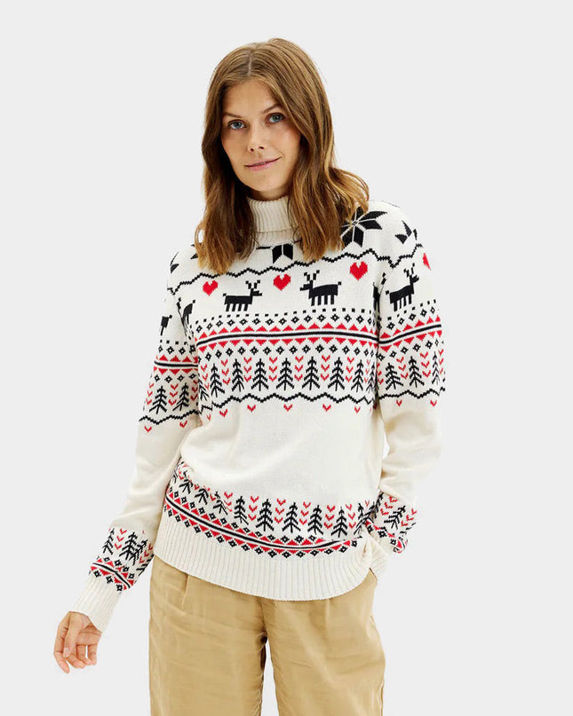 Chic Beige Christmas Sweater for Couples with Rolled Neck