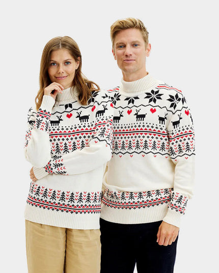 Chic Beige Christmas Sweater for Couples with Rolled Neck