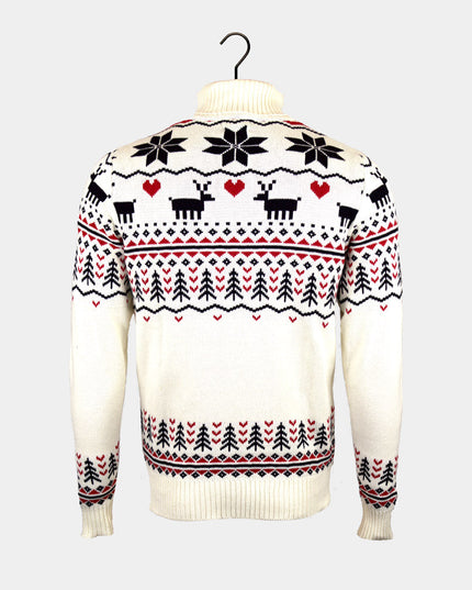 Chic Beige Christmas Sweater for Couples with Rolled Neck