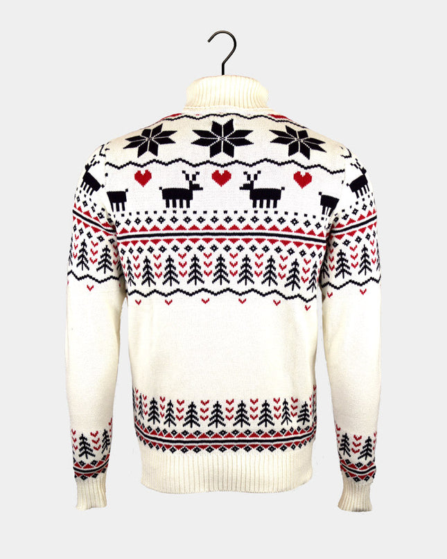 Chic Beige Christmas Sweater for Couples with Rolled Neck