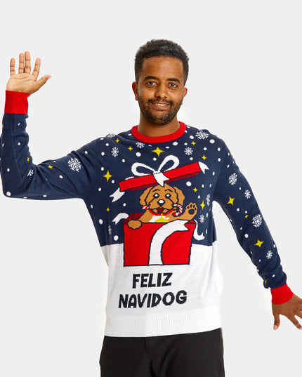 Couples Christmas Sweater - Feliz Navidog Holiday Theme