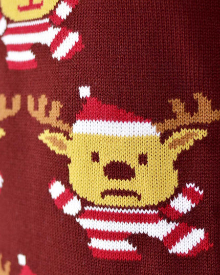 Garnet Christmas Sweater for Couples with Reindeer and Stars