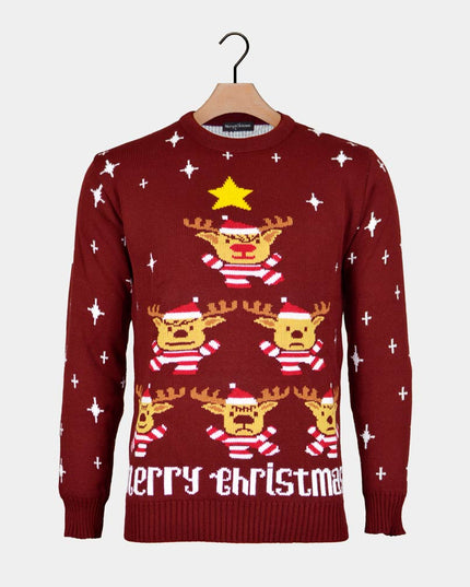 Garnet Christmas Sweater for Couples with Reindeer and Stars
