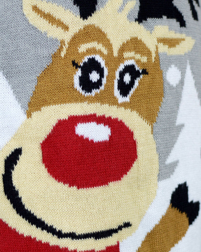 Gray Couples Christmas Sweater with Cute Reindeer