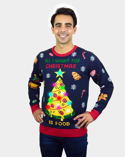 LED Lighted "Christmas Food" Couple Christmas Sweater