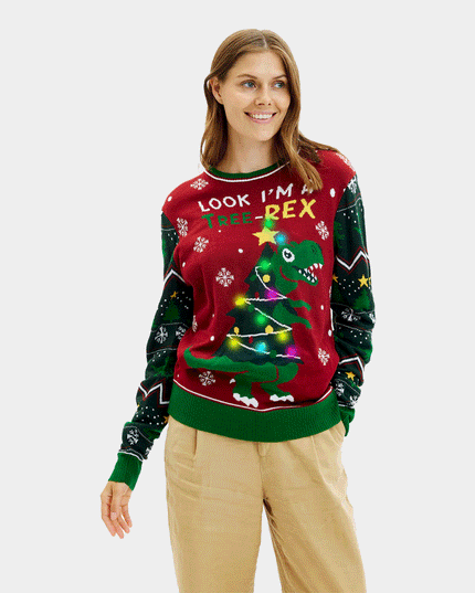 LED Christmas Tree-Rex Couples Christmas Sweater