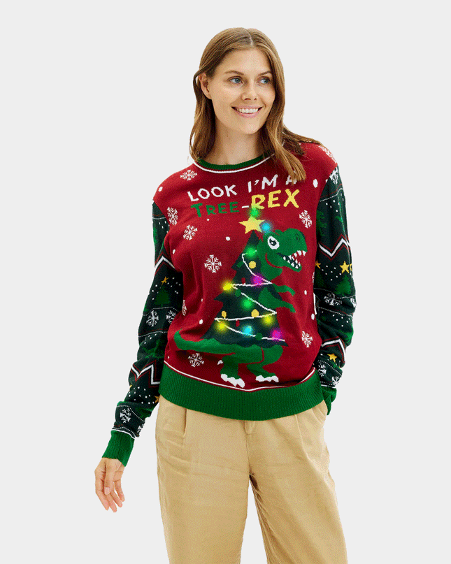 LED Christmas Tree-Rex Couples Christmas Sweater
