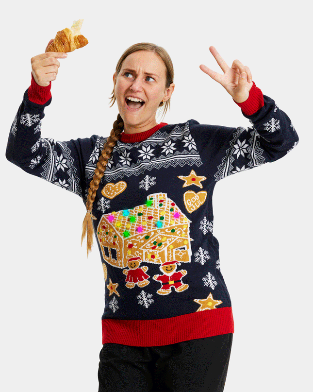 LED Gingerbread House Couples Christmas Sweater