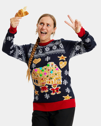 LED Lighted Gingerbread House Couple Christmas Sweater