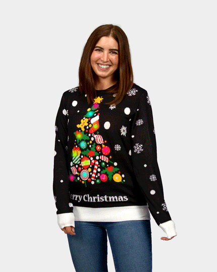 LED Black Christmas Sweater for Couples - Christmas Tree Design
