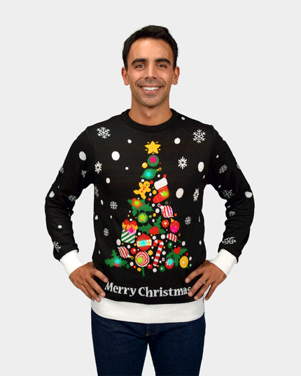 Light-Up LED Black Christmas Tree Couple Christmas Sweater