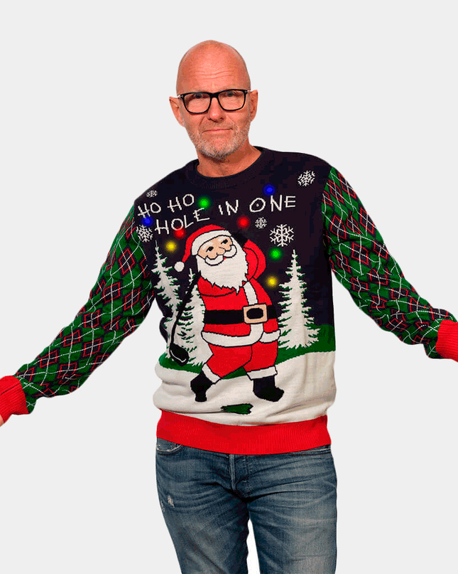 Women's LED Christmas Sweater with Golf Santa