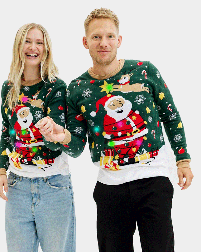 Light-Up LED Santa Couple Christmas Sweater