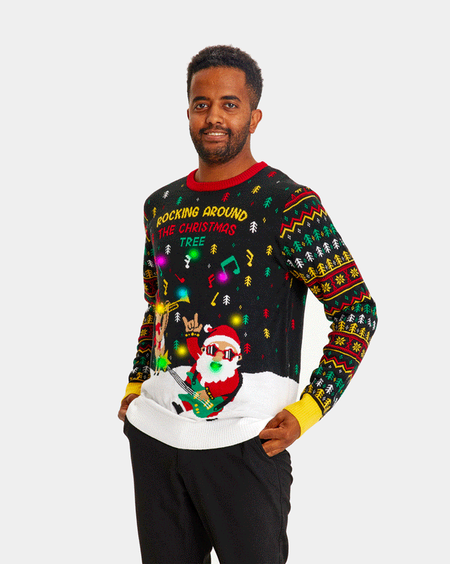 LED Rocker Santa Couples Christmas Sweater