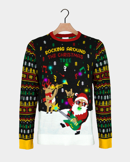 Light-Up LED Rocker Santa Couple Christmas Sweater