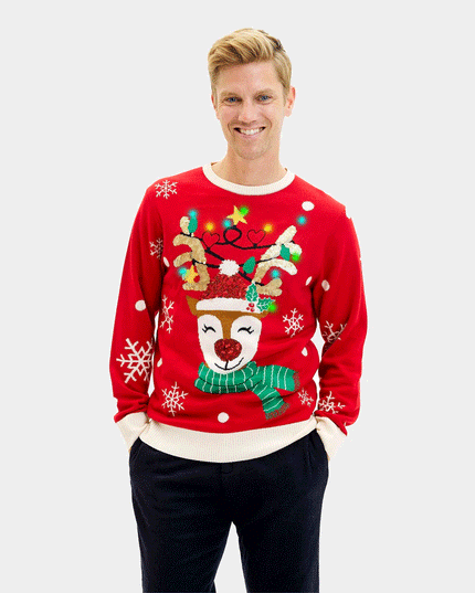 Light-Up LED Shiny Reindeer Couple Christmas Sweater with Glitter