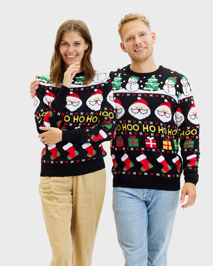 Organic Cotton Couples Christmas Sweater - Santa, Gifts, and Snowmen