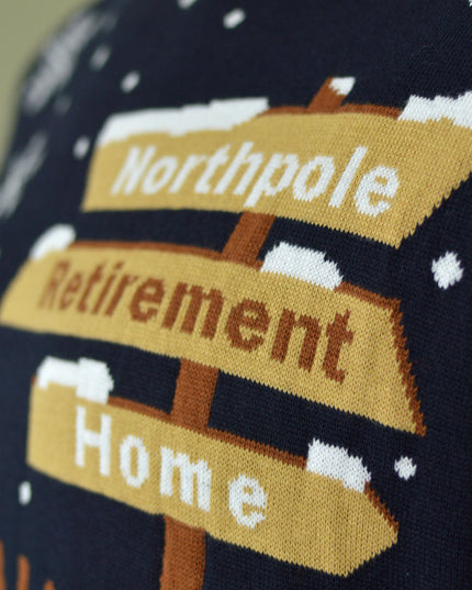 Couples Christmas Sweater with Santa on Retirement Path