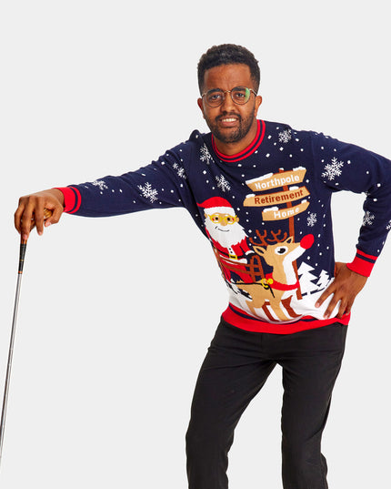 Couples Christmas Sweater with Santa on Retirement Path