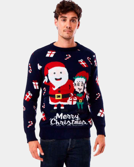Women's Christmas Sweater with Santa and Elf