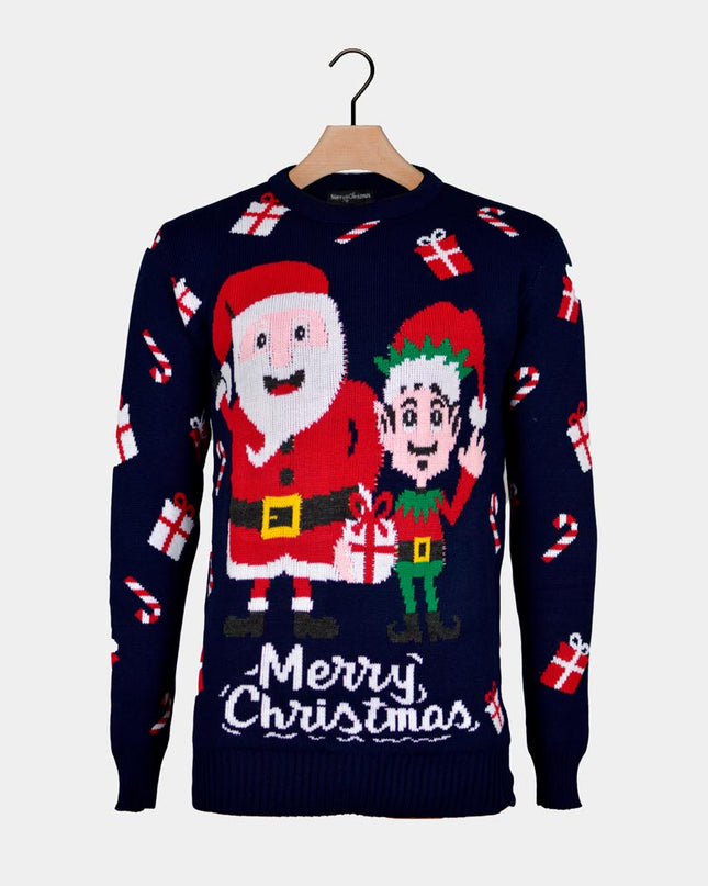 Couples Christmas Sweater - Santa Claus and Elf Design